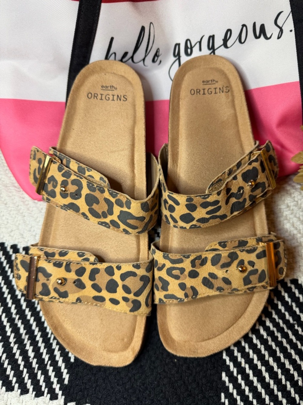 Earth Origins Leopard-Print Double Strap Slide Sandals - Tan/Black - Picture 8 of 8